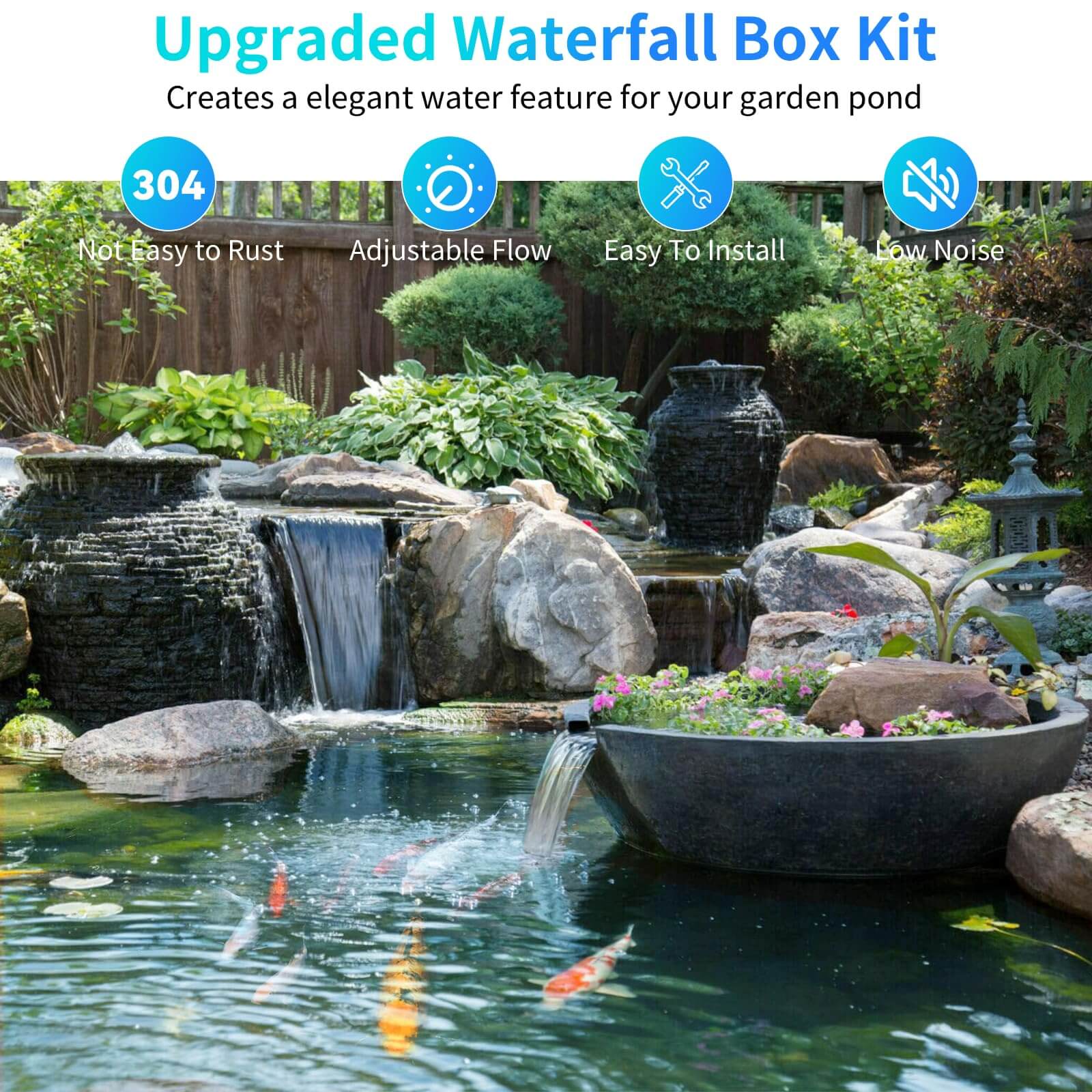 70W 580GPH Solar Waterfall Pump Kit with 12"x13.4" Spillway