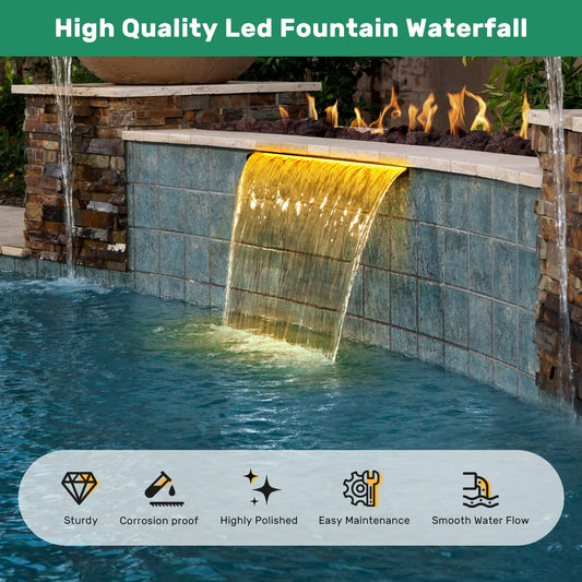AC 80W 1200GPH 24"x4.3" Metal Waterfall Kit with LED