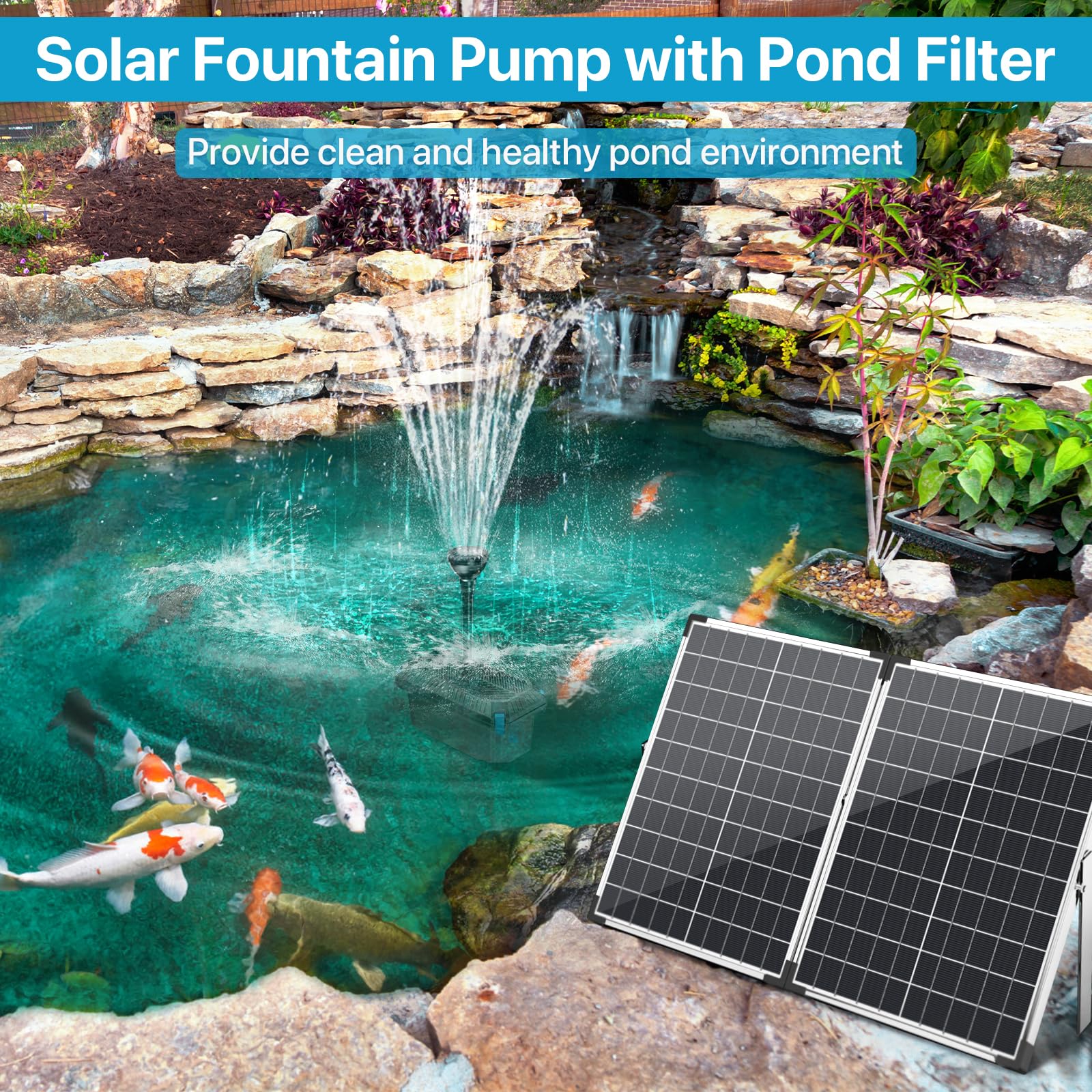 P3703 70W 680GPH Solar Pond Filter & Fountain Kit