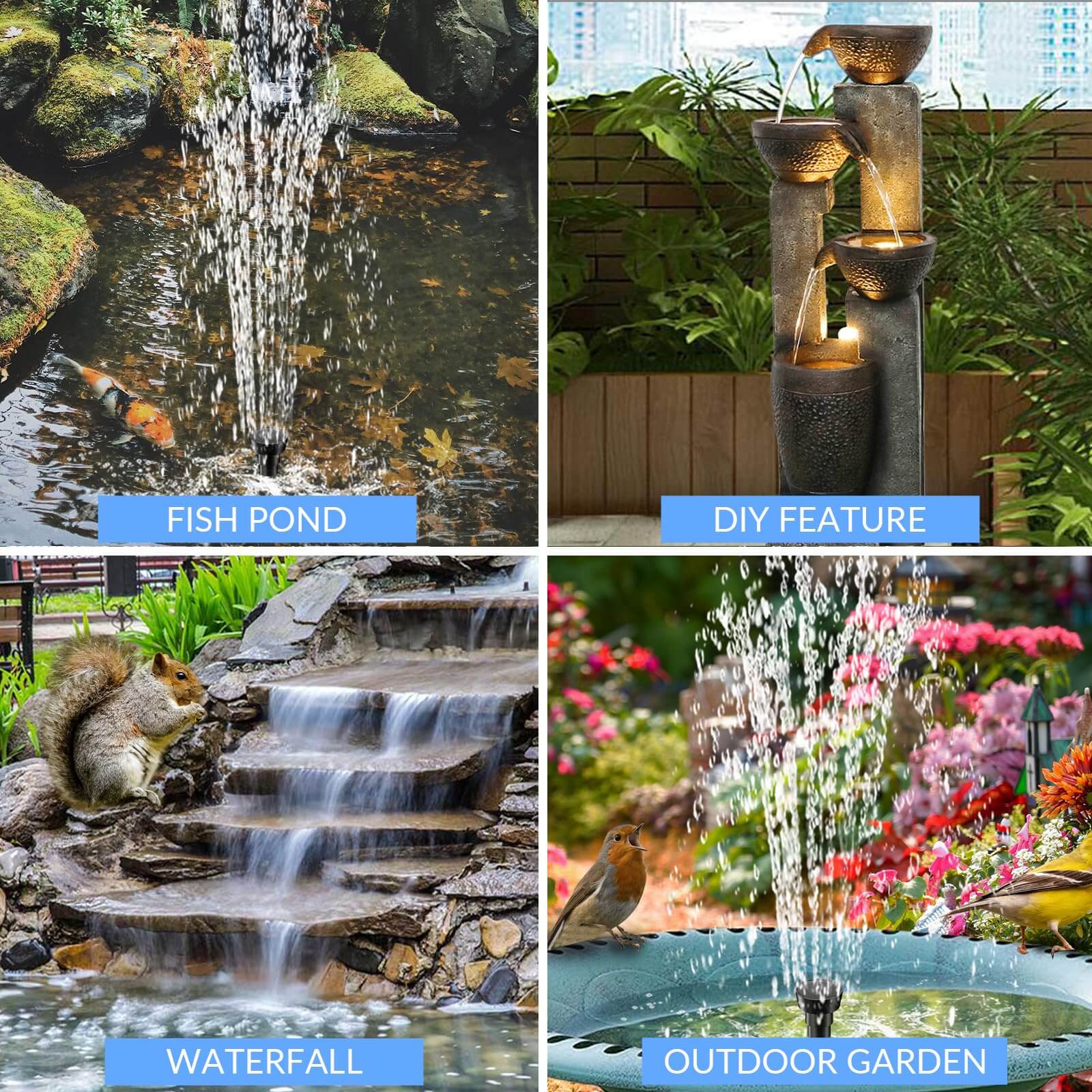 12W 160GPH Solar Water Fountain Pump - Black Panel