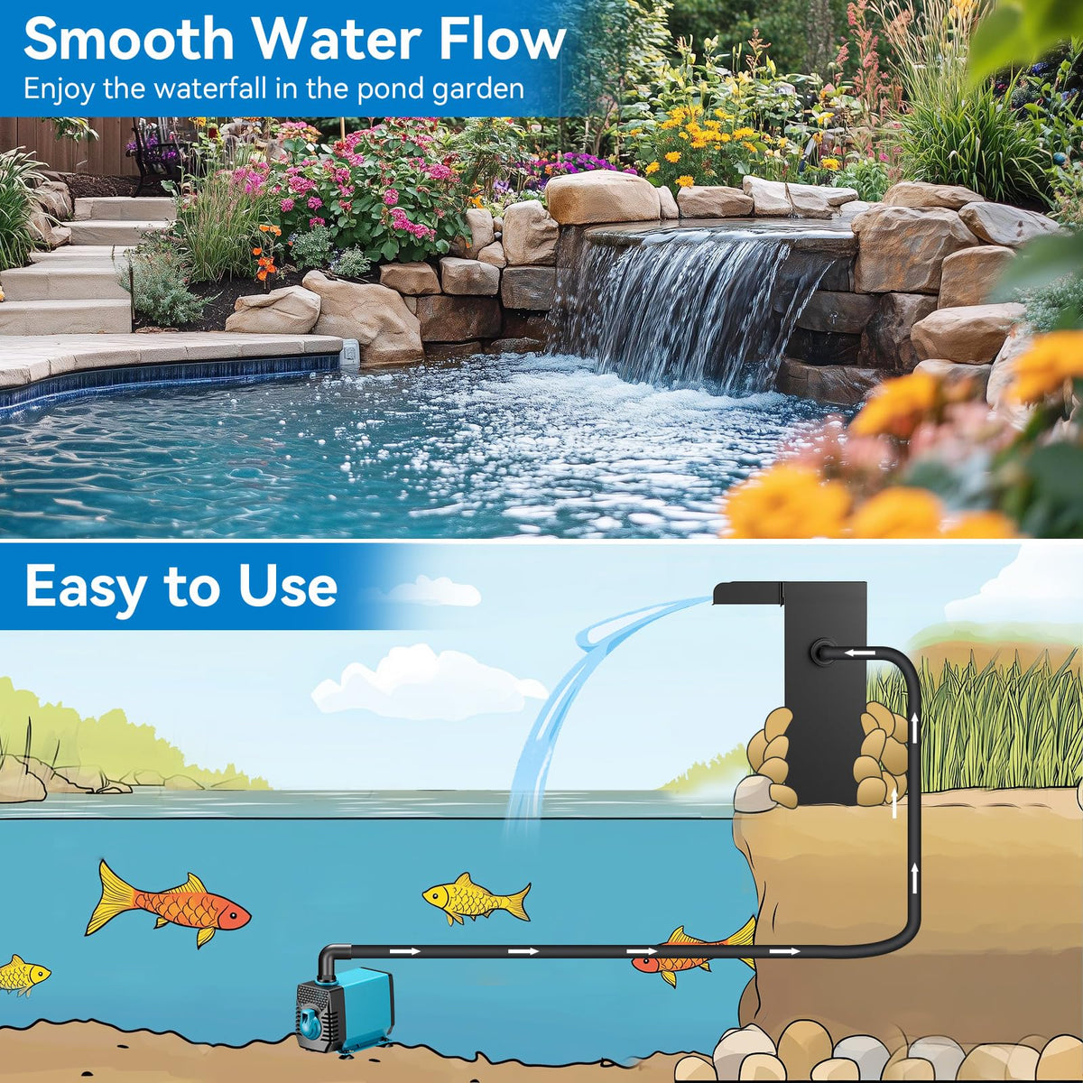 40W Pond Waterfall Kit 660GPH | Backyard Waterfall Pump