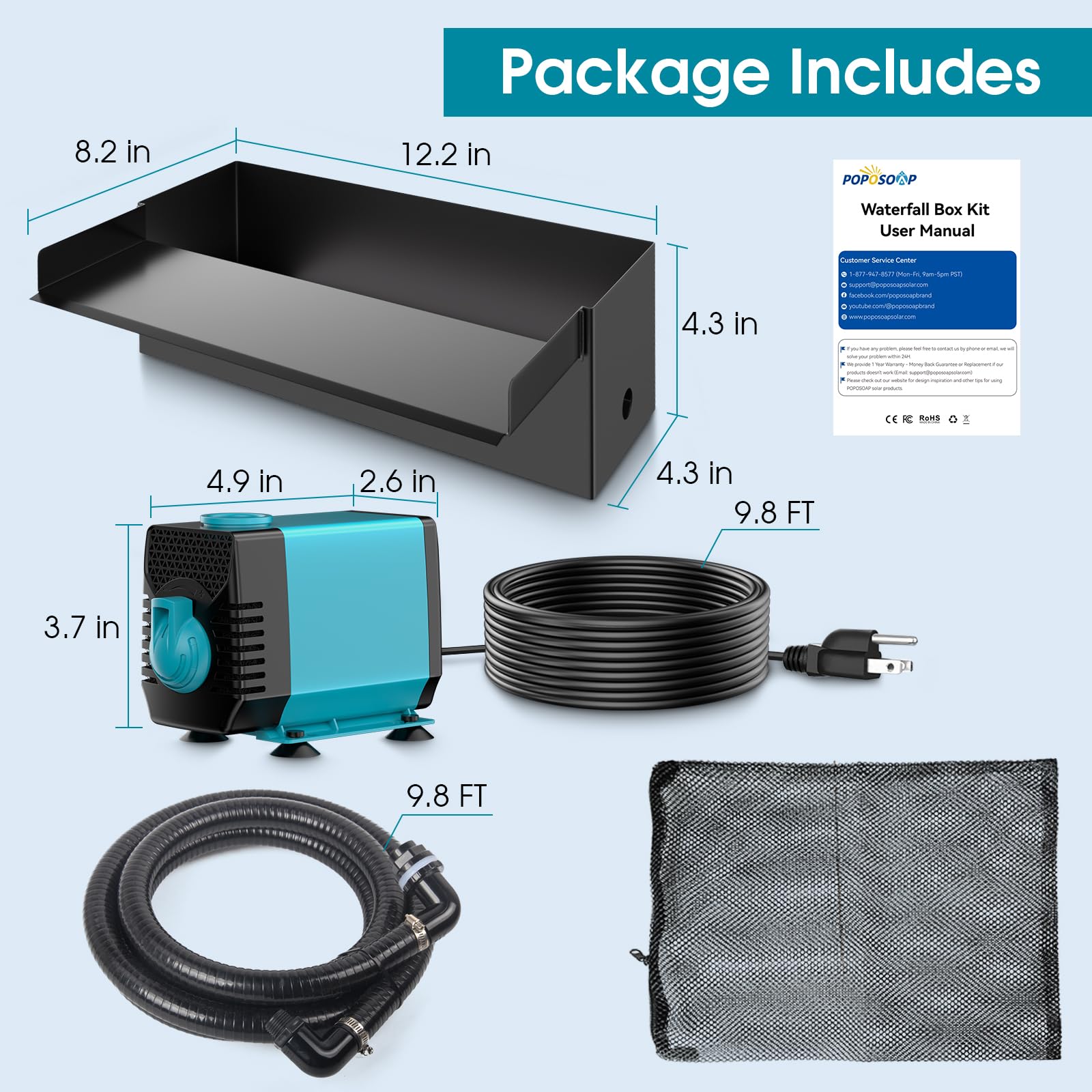 4′ x 4′ Pond Starter Kit | 5-in-1 Filter, Waterfall, Lights, Pond Liner & Underlayment