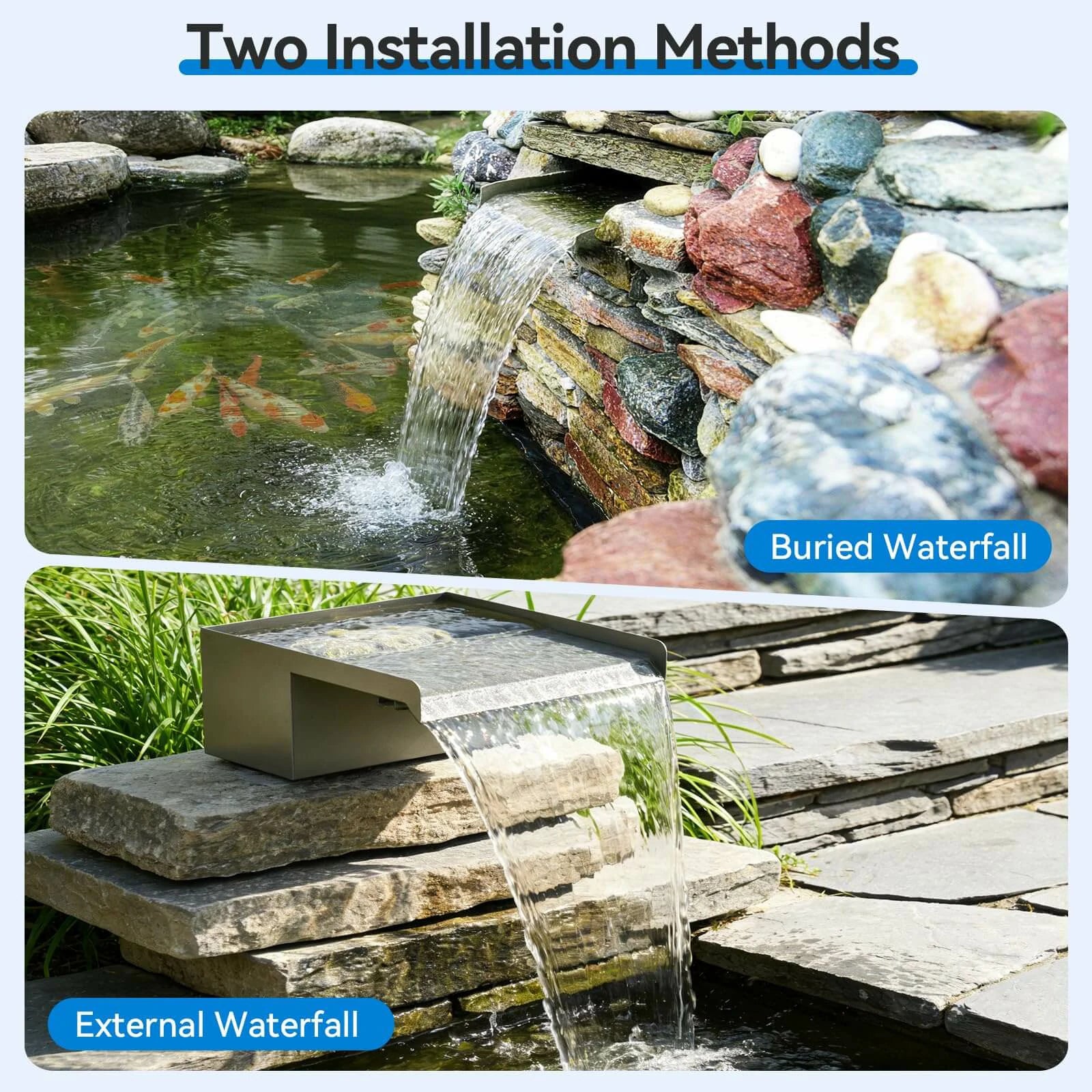 660GPH 40W Waterfall Pump Kit with 12" Spillway & Pond  Filter