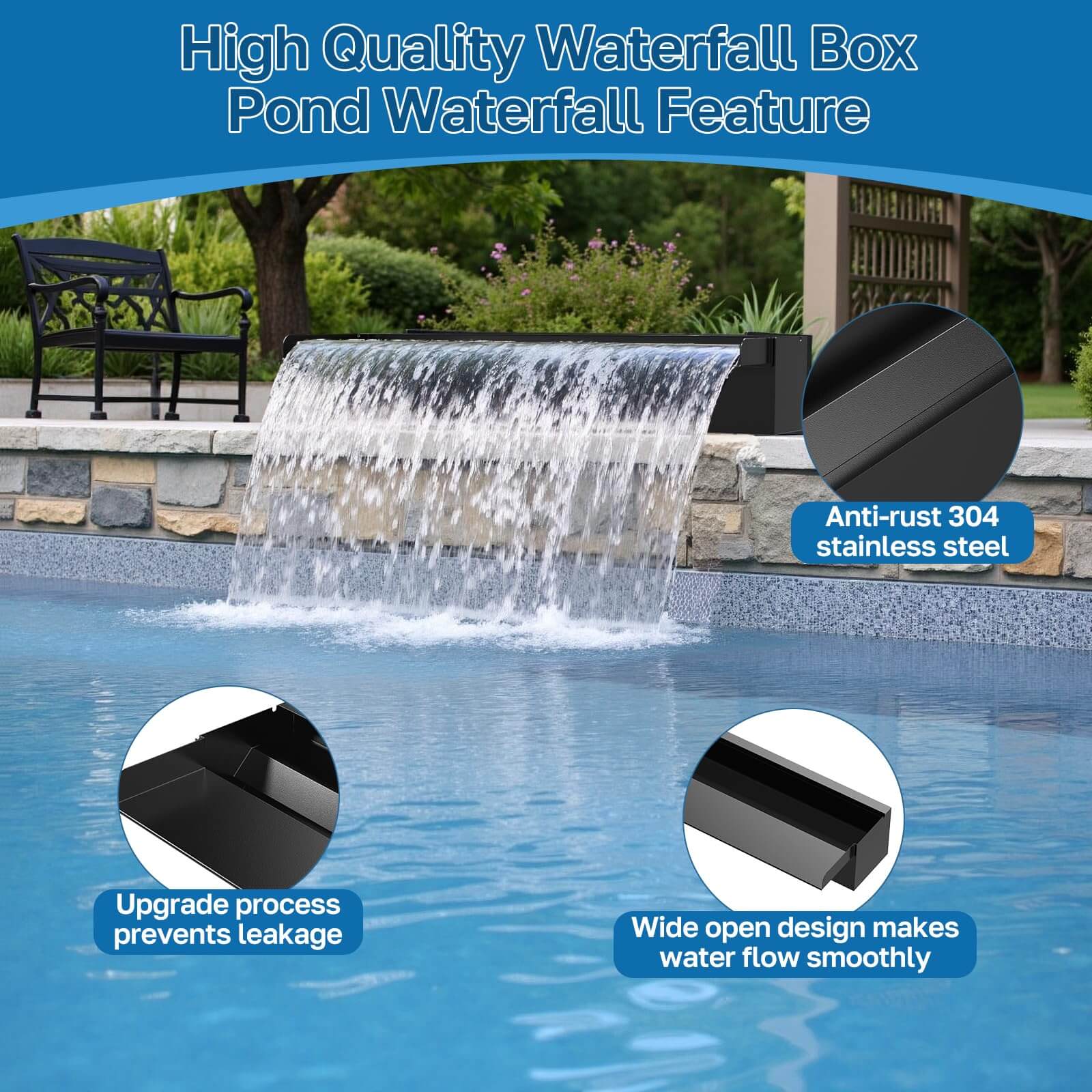 80W Outdoor Waterfall Kit with 1200 GPH Submersible Pump