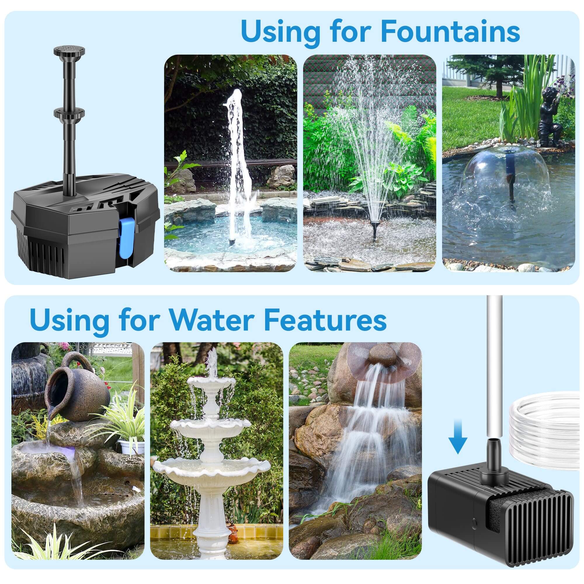 P3081D 8W 80GPH Solar Pond Filter Fountain with 3000mAh Battery Backup