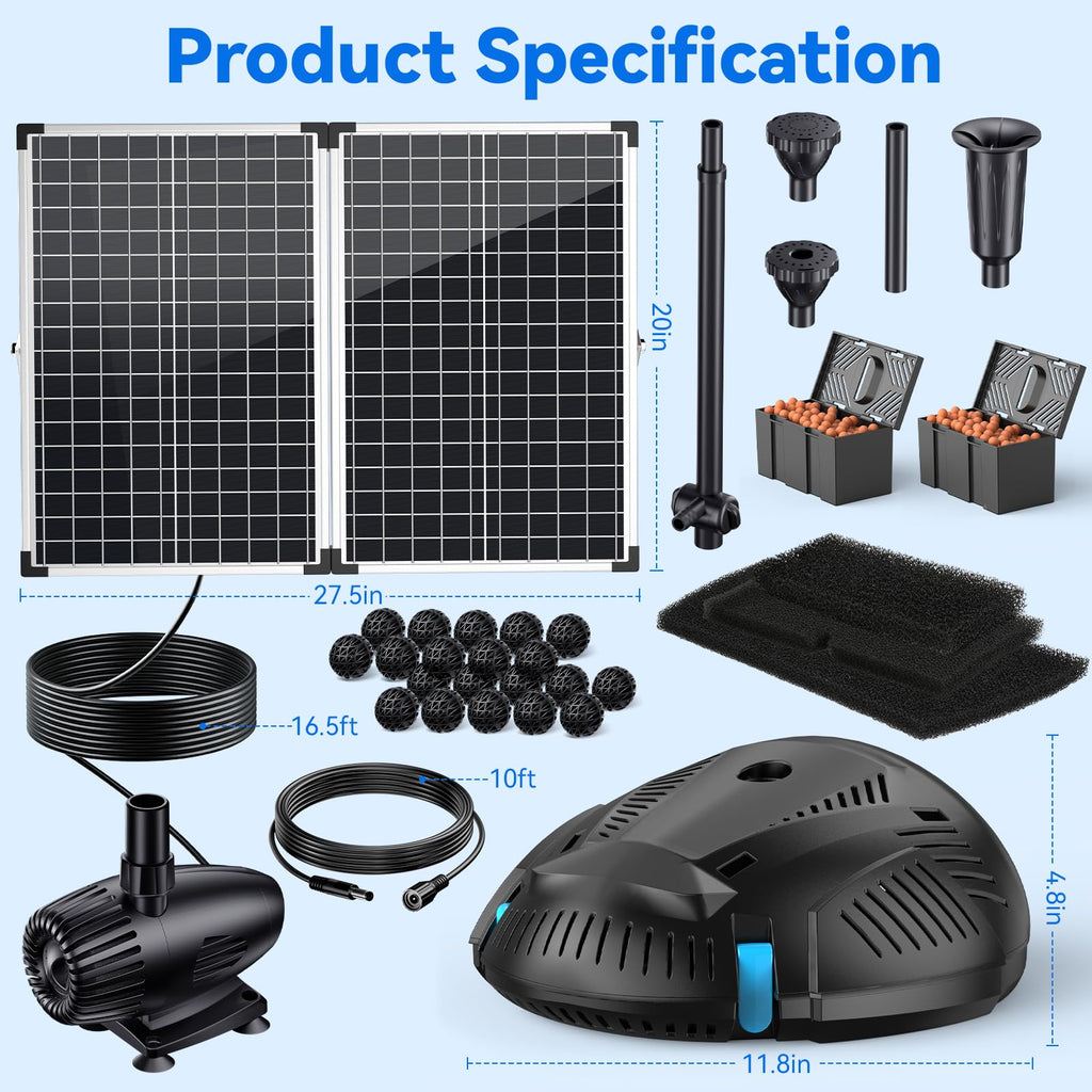 P37030 70W 680GPH Solar Pond Filter & Fountain Kit Package Included