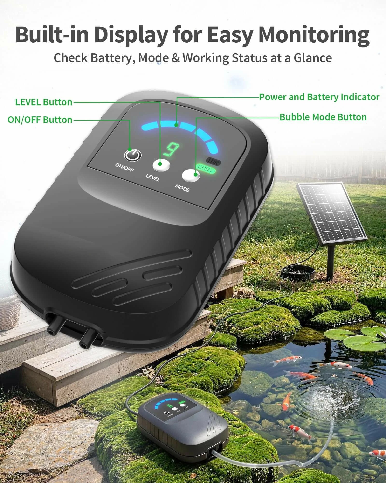 8W Solar Pond Aerator With 4400mAh Battery