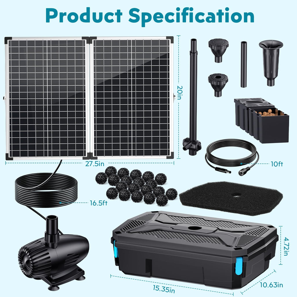 P35539 55W 580GPH Solar Pond Filter & Fountain Kit Package Included