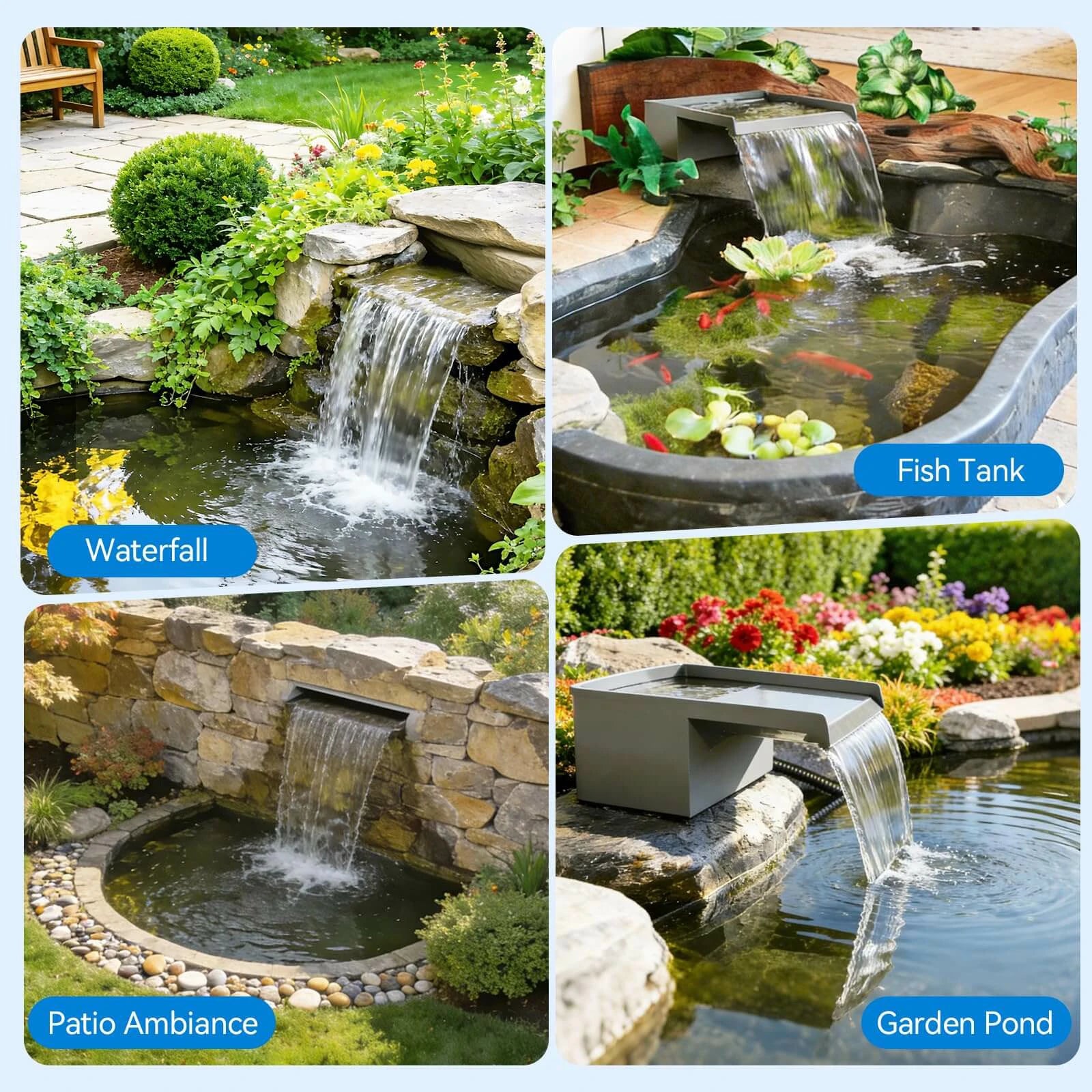 660GPH 40W Waterfall Pump Kit with 12" Spillway & Pond  Filter