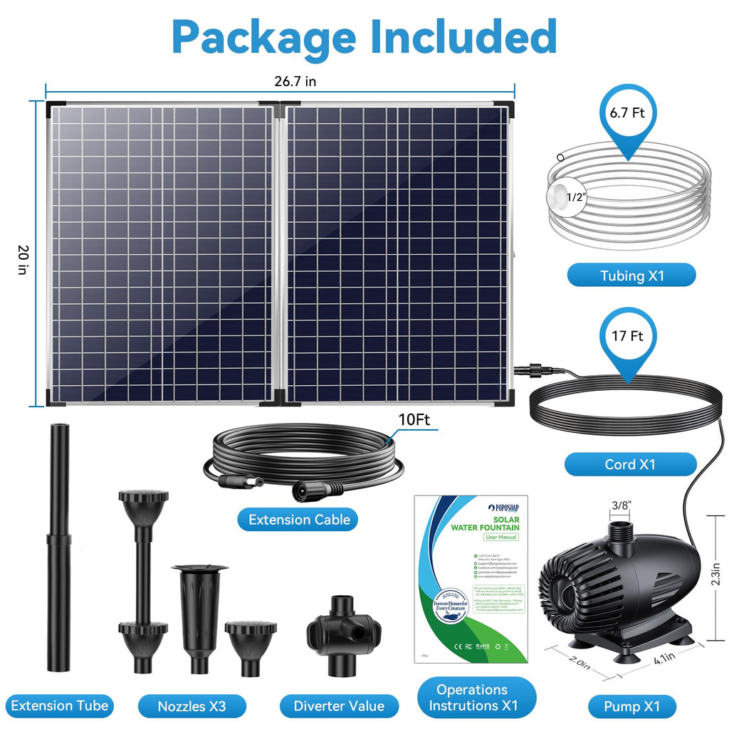 70W 680GPH Solar Water Fountain Pump Package Included