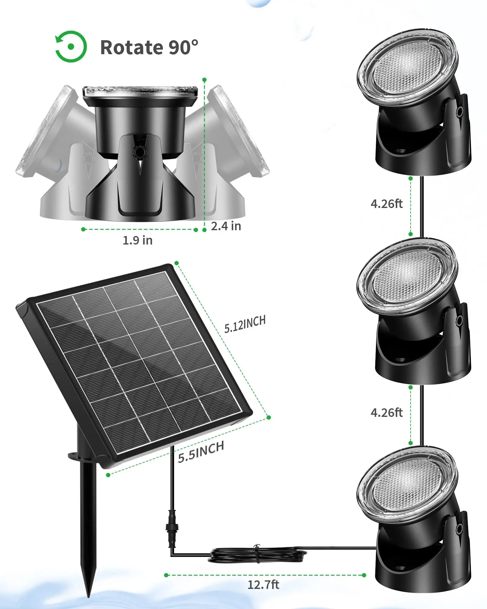 4W Colored Solar Underwater Lights with 3 Heads