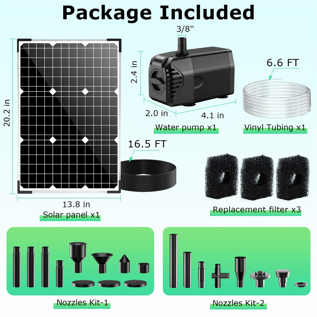 45W 480GPH Solar Water Fountain Pump Package Included