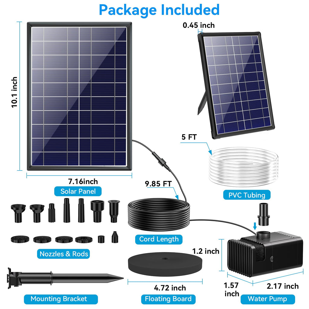 8W Floating Solar Water Fountain Pump with 3000mAh Battery Backup Package Included