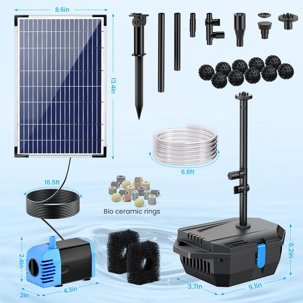 12W 160GPH Solar Pond Filter & Fountain Kit Package Included