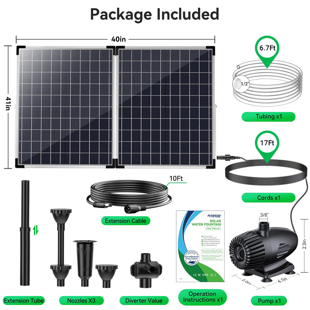 55W 580GPH Solar Water Fountain Pump Package Included