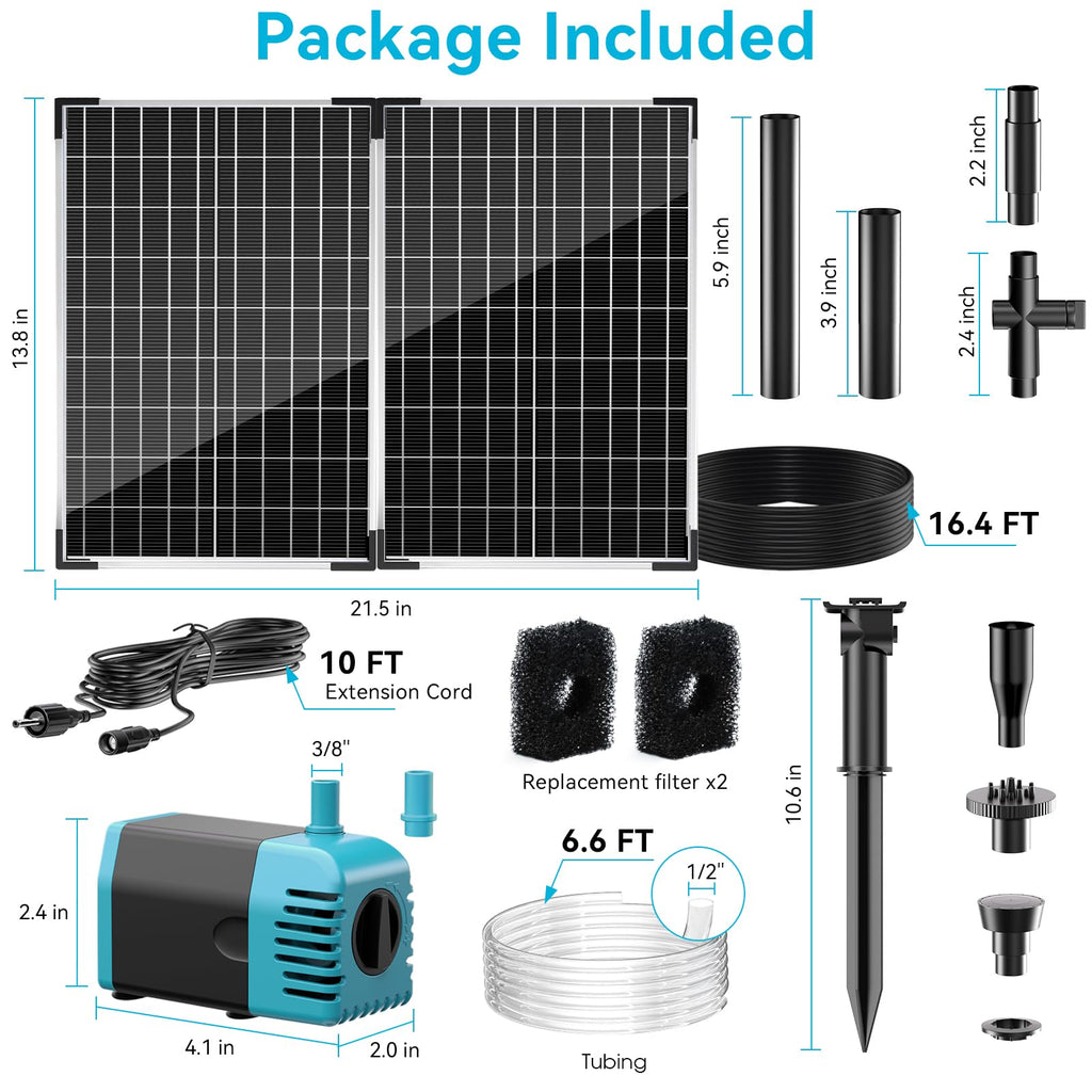 50W 480GPH Solar Water Fountain Pump Package Included