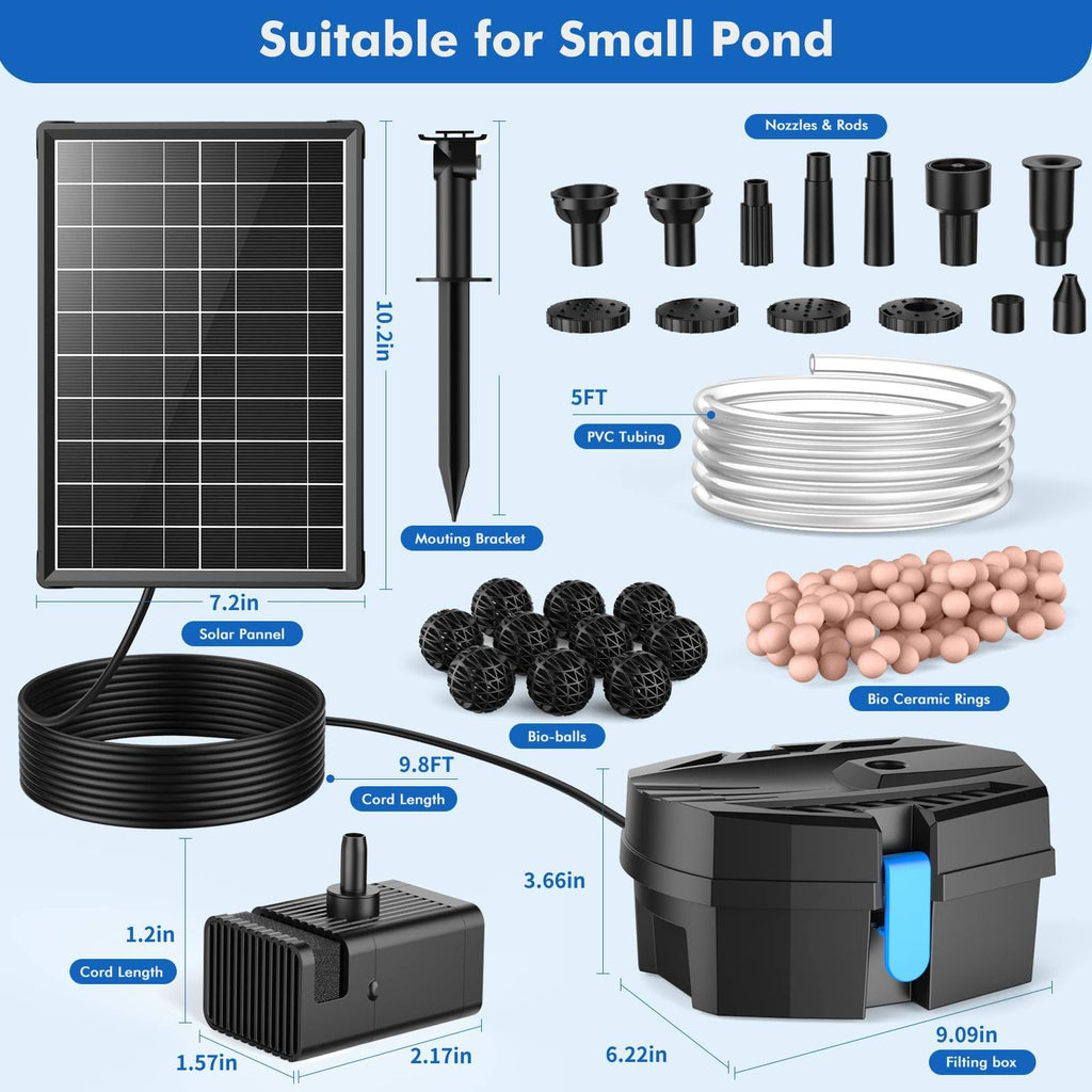 8W 80GPH Solar Pond Filter & Fountain Kit Package Included