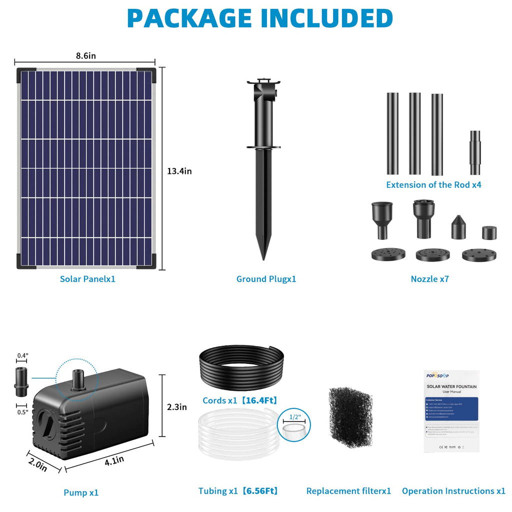12W Solar Water Fountain Pump (Black) - 160GPH Package Included