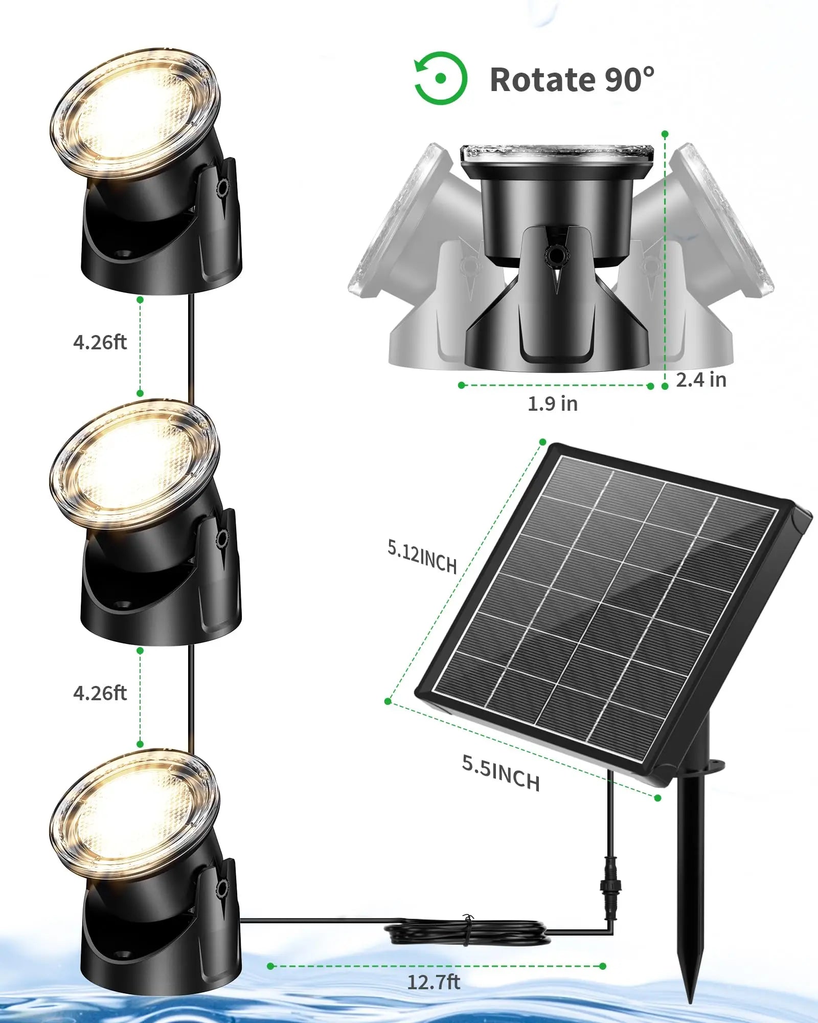 3W  Warmwhite Solar Underwater Lights with 3 Heads