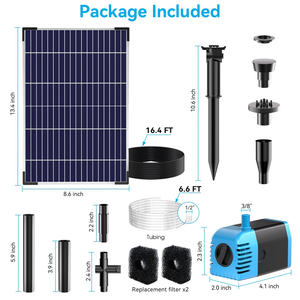 12W 160GPH Solar Water Fountain Pump Package Included