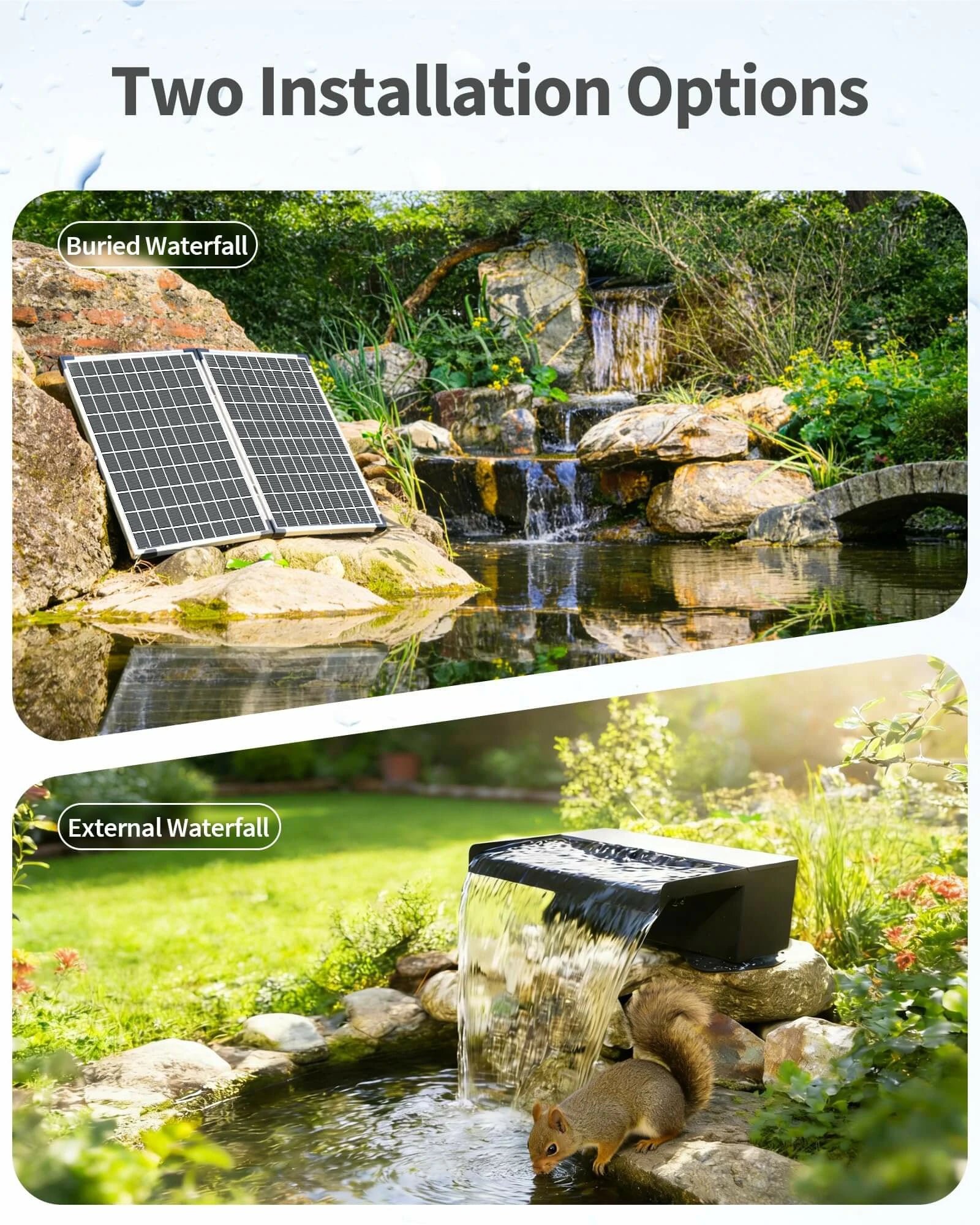 55W 580GPH Solar Waterfall Pump Kit with 8" Spillway