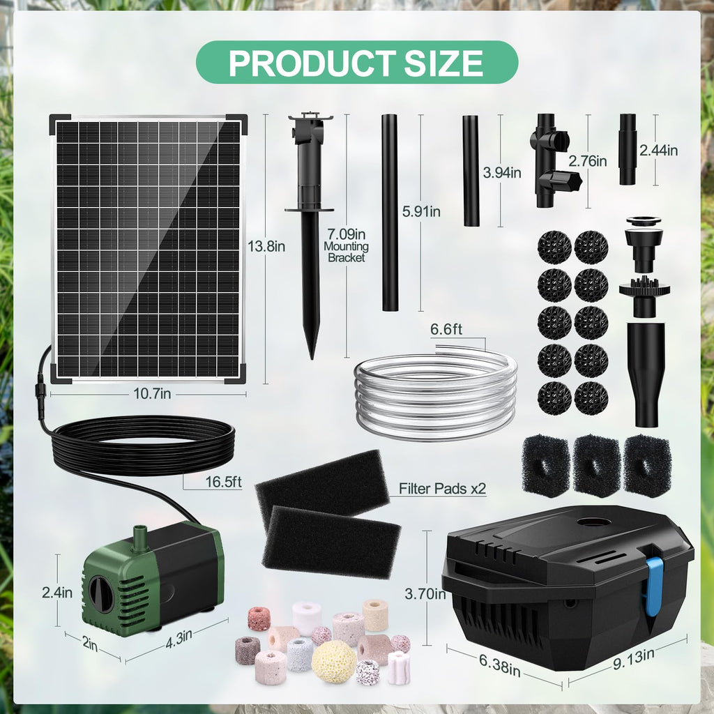 20W 280GPH Solar Pond Filter & Fountain Kit Package Included