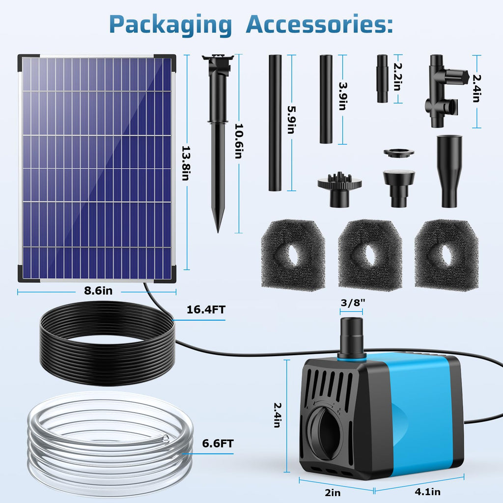 10W 120GPH Solar Water Fountain Pump Package Included