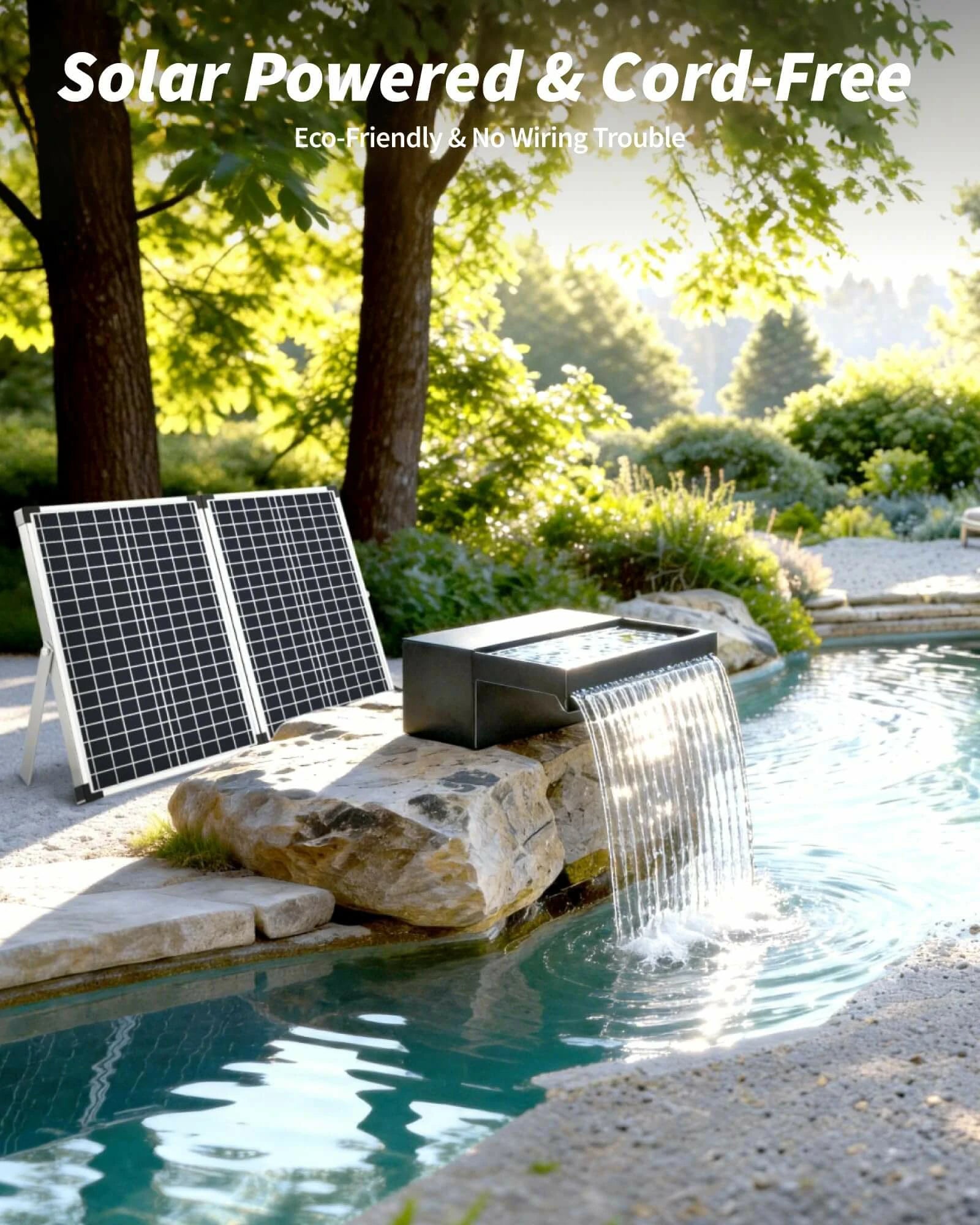 55W 580GPH Solar Waterfall Pump Kit with 8" Spray Spillway