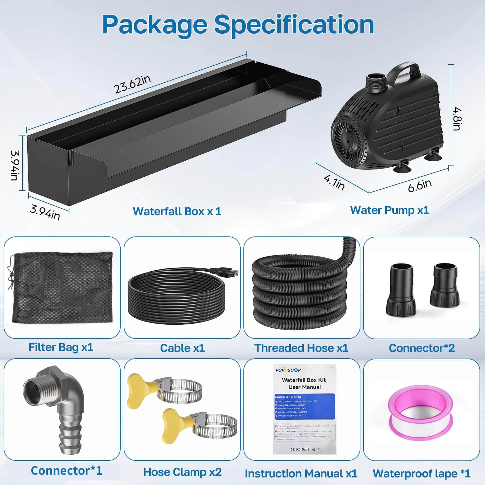 80W Outdoor Waterfall Kit with 1200 GPH Submersible Pump