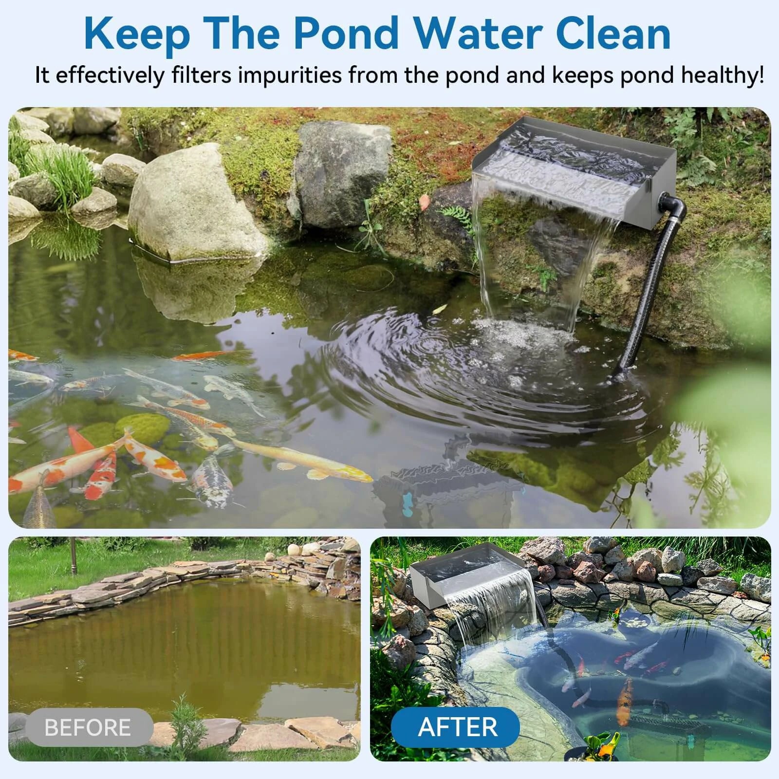 660GPH 40W Waterfall Pump Kit with 12" Spillway & Pond  Filter