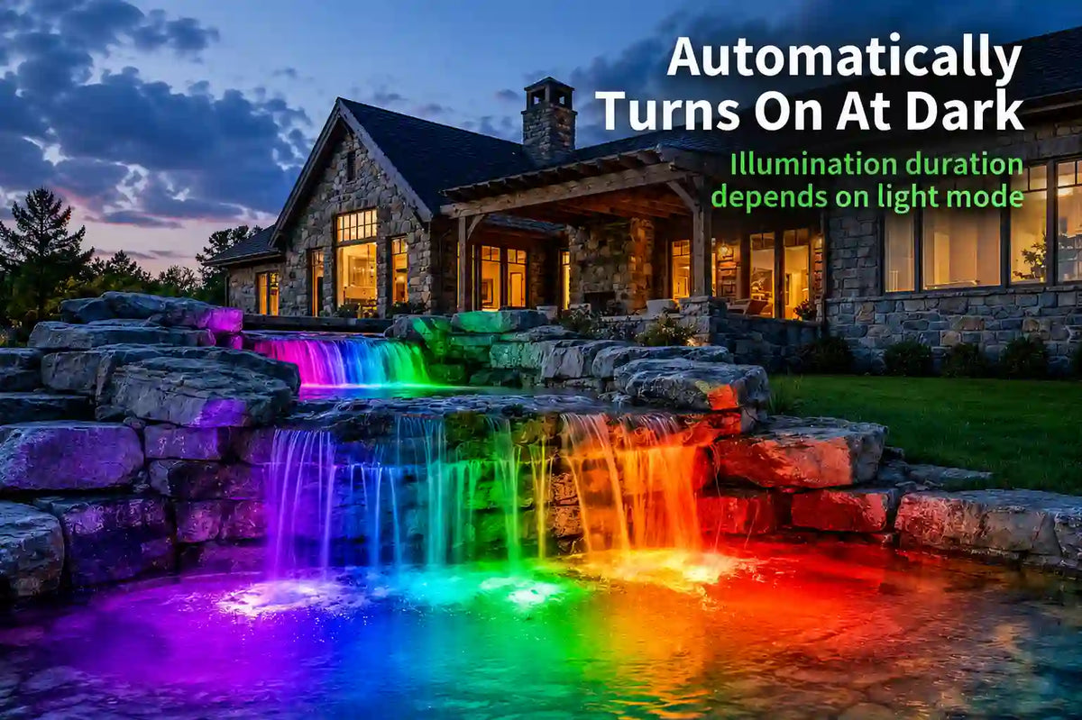 Auto‑on  solar powered underwater lights