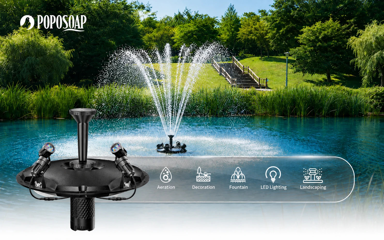 Floating Water Fountain For Pond With Remote LED Lights