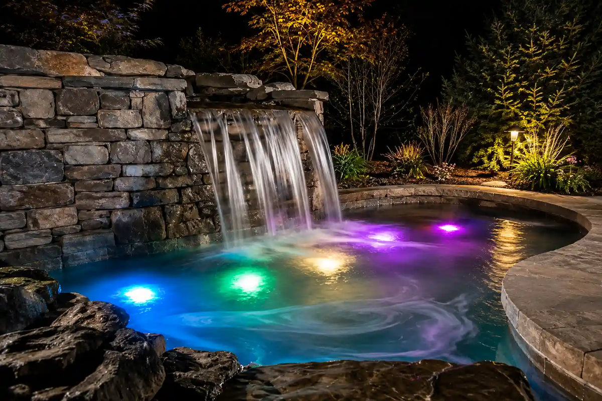 waterfall landscape underwater led lights