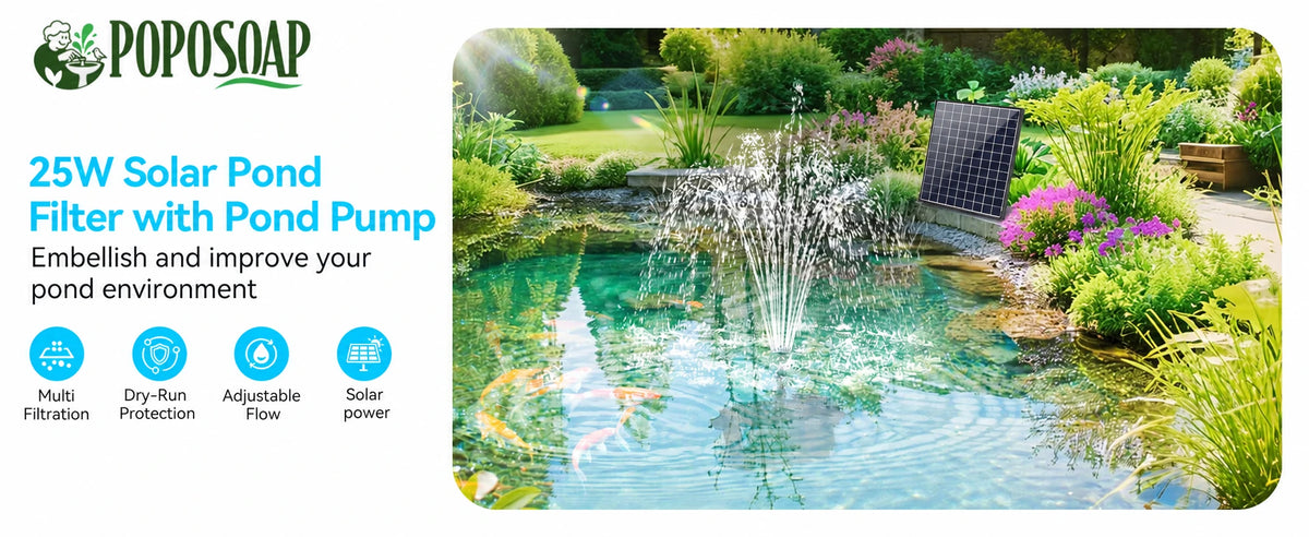 poposoap solar powered pond filter system