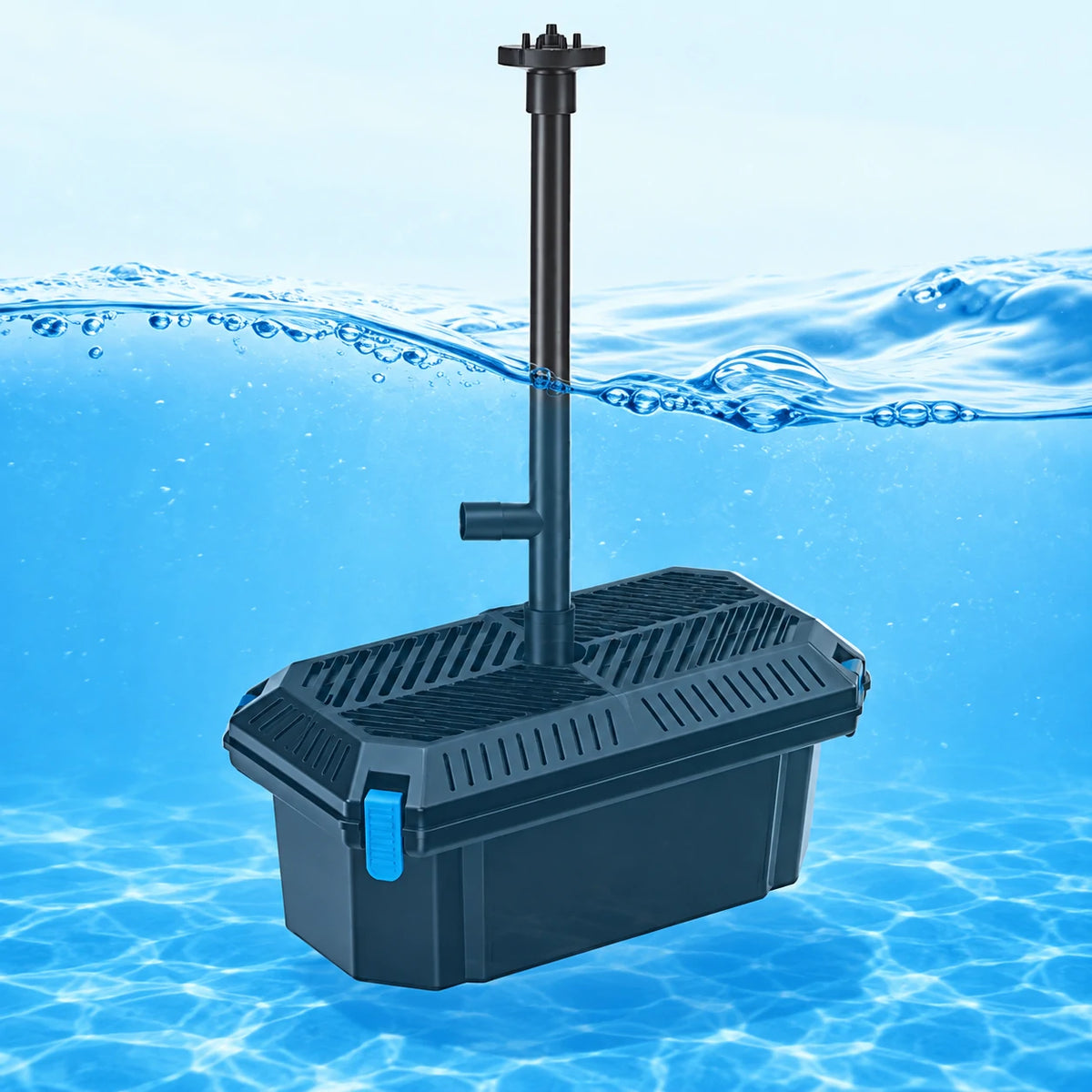 put solar powered pond filter system in water