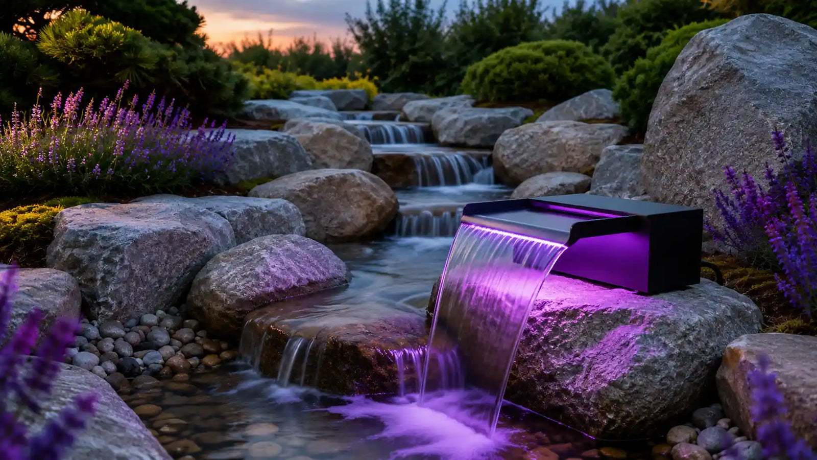 Color LED Waterfall Spillway, Natural Rock Stream Pond Water Feature for Backyard Garden Landscape Decor
