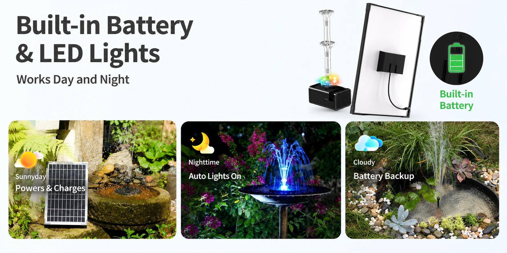 small pond fountains solar battery