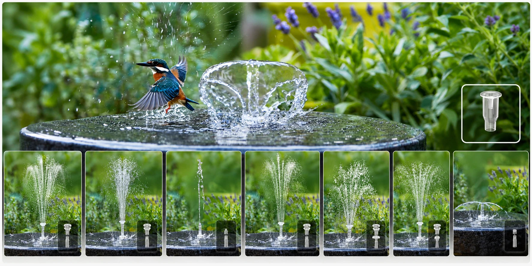 small pond fountains solar head style