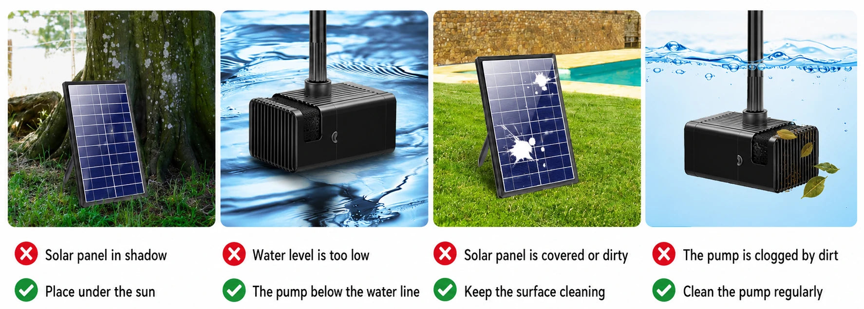 small solar fountain pump Trobleshoot