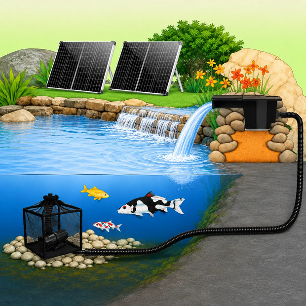 solar power waterfall pump dug in installation