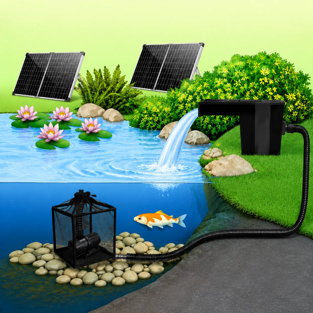 solar power waterfall pump freestanding installation