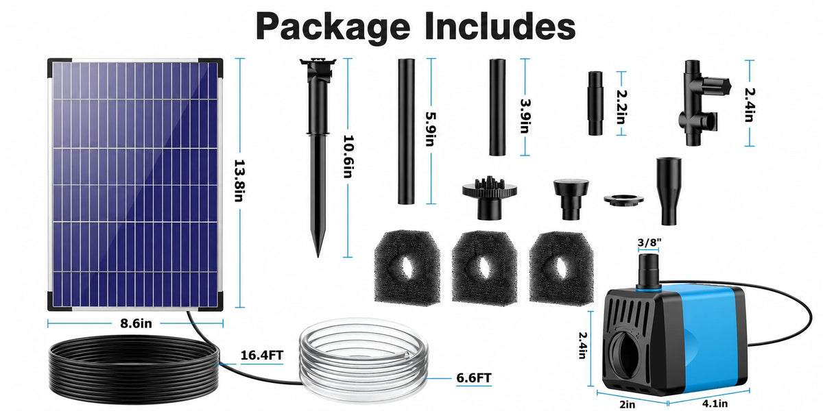 solar powered water pump for small fountain package