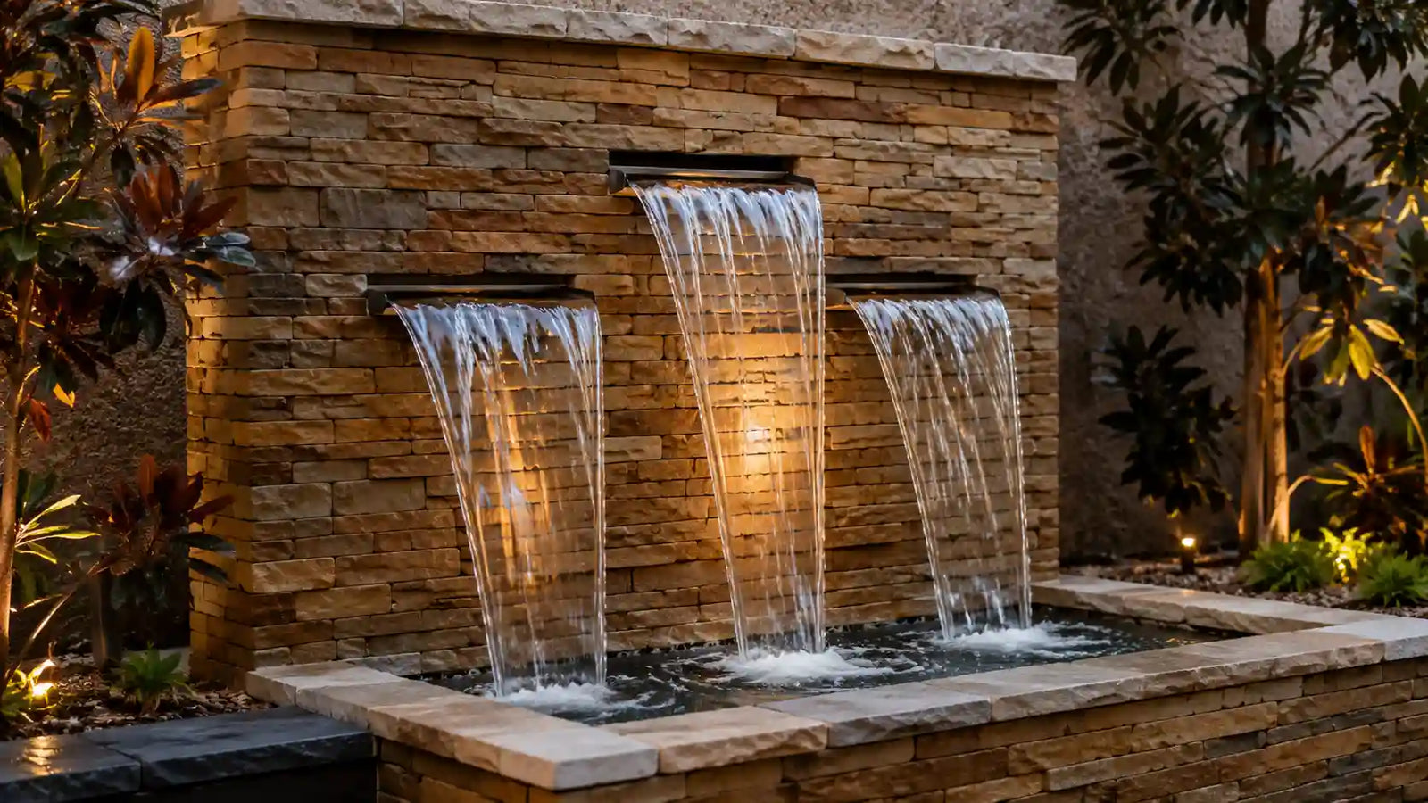 Wall-installed solar power waterfall for courtyard wall decoration