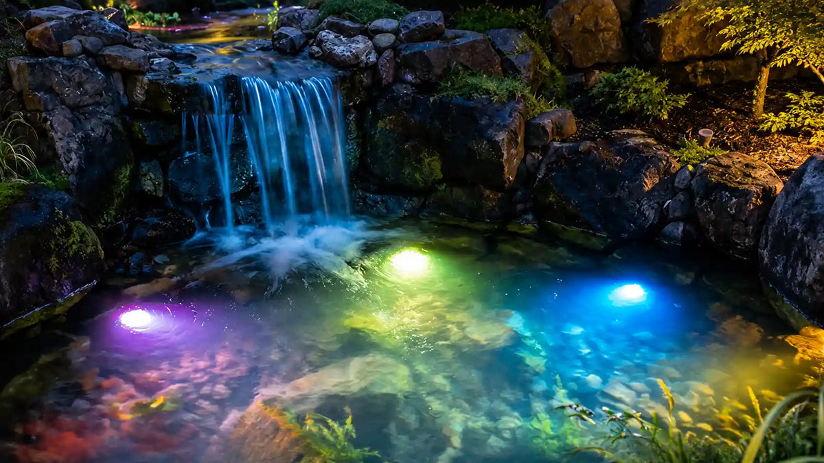 waterfall led koi pond lighting